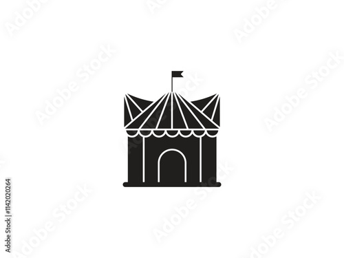 Black circus tent icon with flag circus tent illustration vector eps 10