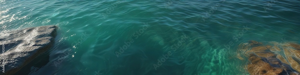 Obraz premium Iridescent blue-green waters with subtle ripples and shimmering effect, oceanic vibe, iridescent effect