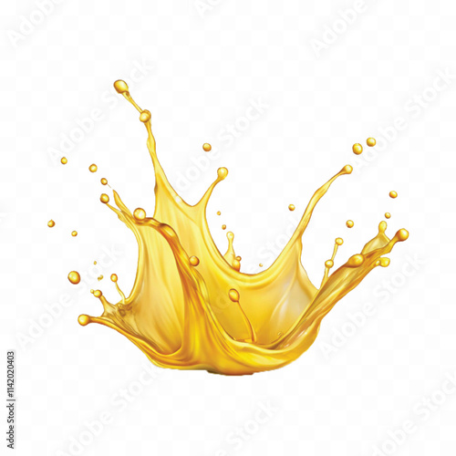 abstract 3d yellow liquid or oil  splashing in crown style isolated on white background