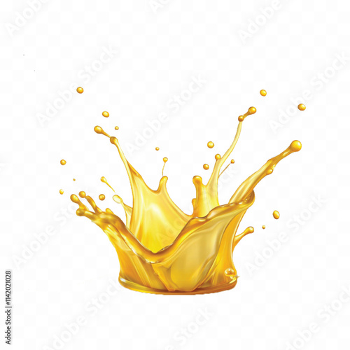 abstract 3d yellow liquid or oil  splashing in crown style isolated on white background