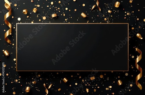 A New Year’s sale mockup featuring a blank rectangular banner with bold gold text on a sleek black background photo