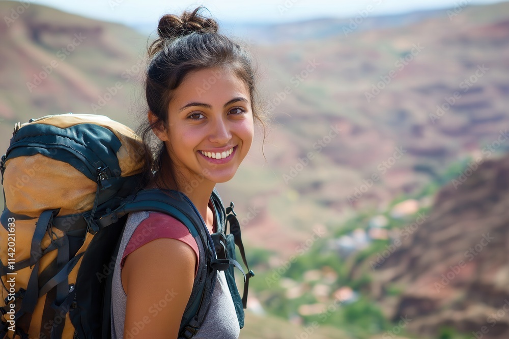 smiling tourist with backpack smiling tourist with backpack