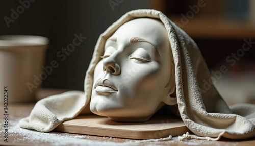 Serene Clay Woman Sculpture photo