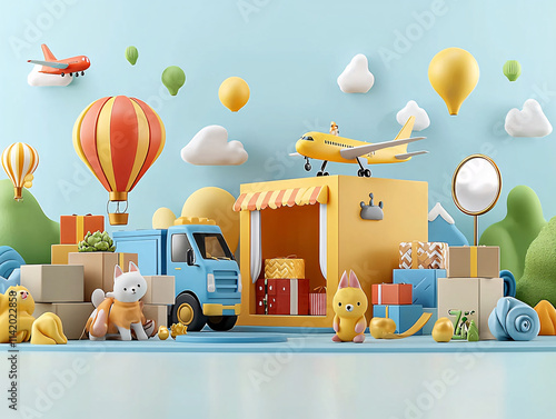 Cute Logistics Delivery Scene.