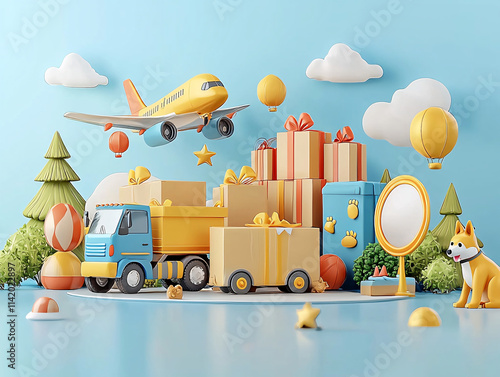 Cute Logistics Delivery Scene.