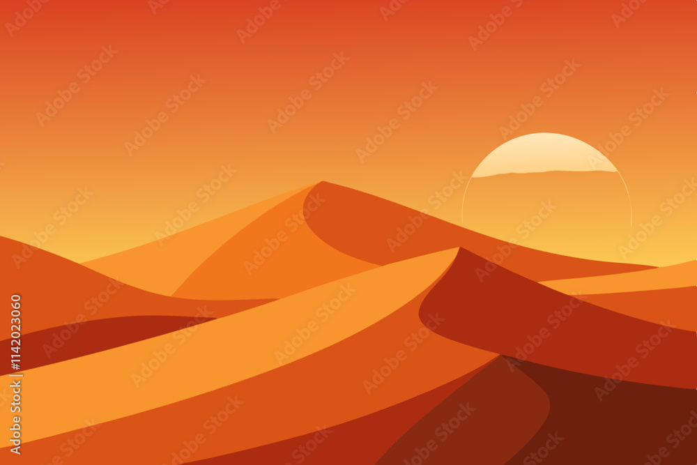 Beautiful Desert Landscape with Golden Sand Dunes at Sunset Beautiful Desert Landscape with Golden Sand Dunes at Sunset