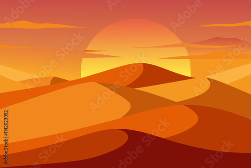 Beautiful Desert Landscape with Golden Sand Dunes at Sunset