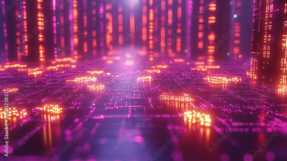 Abstract digital city, glowing neon structures, futuristic cityscape, vibrant colors, circuit board Abstract digital city, glowing neon structures, futuristic cityscape, vibrant colors, circuit board