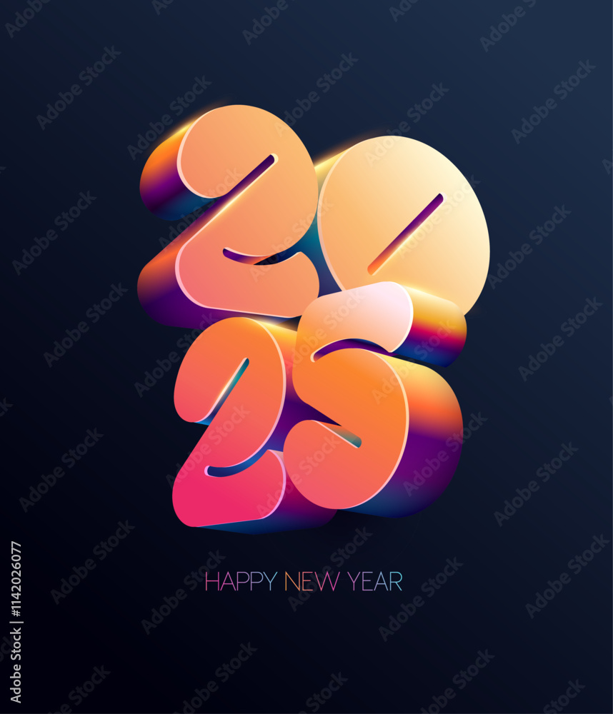 New year 2025. Colored 3D lettering design. Festive greeting card template. New year 2025. Colored 3D lettering design. Festive greeting card template.