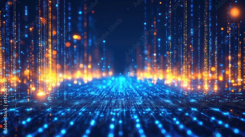 Abstract digital data stream. Futuristic technology, network, glowing, particles, lights, lines, dots, abstract, background Abstract digital data stream. Futuristic technology, network, glowing, particles, lights, lines, dots, abstract, background