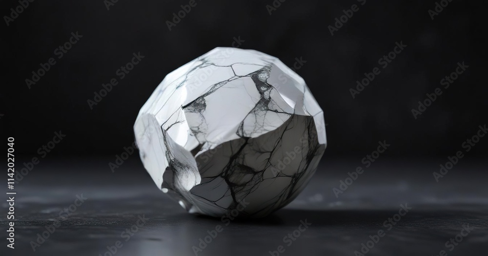 Fototapeta premium Single howlite bead against a dark background highlighting its translucency, light, bead, white