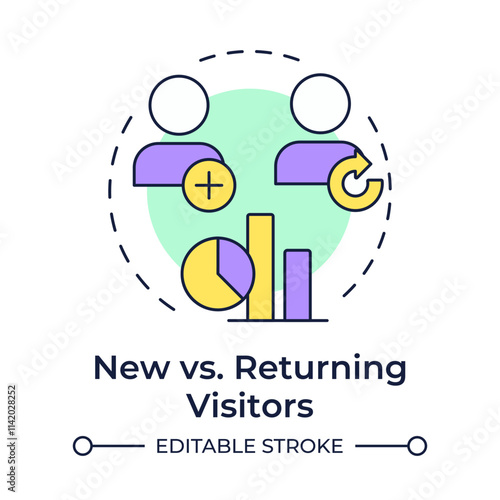 New vs returning visitors multi color concept icon. Engagement strategy efficiency. Audience engagement metric. Round shape line illustration. Abstract idea. Graphic design. Easy to use in infographic