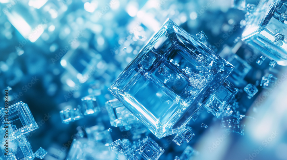 Close-up of intricate glass cubes in blue tones Close-up of intricate glass cubes in blue tones