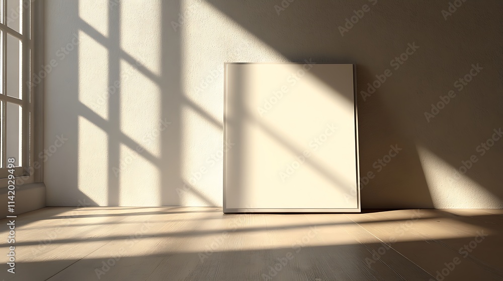 Sunlit Room with Empty Canvas and Shadow Play on Floor Sunlit Room with Empty Canvas and Shadow Play on Floor
