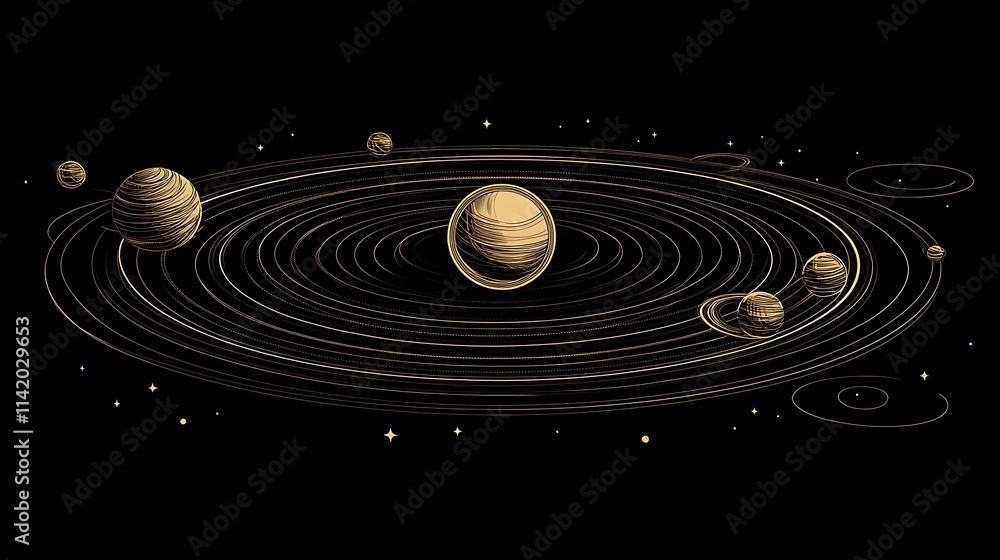 Obraz premium Celestial Bodies in Orbit Illustrating the Solar System Design