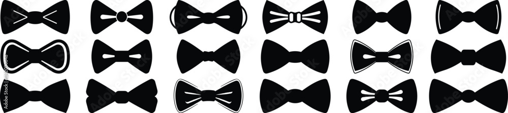 Bowtie silhouettes set, groom pack of vector silhouette design, isolated background