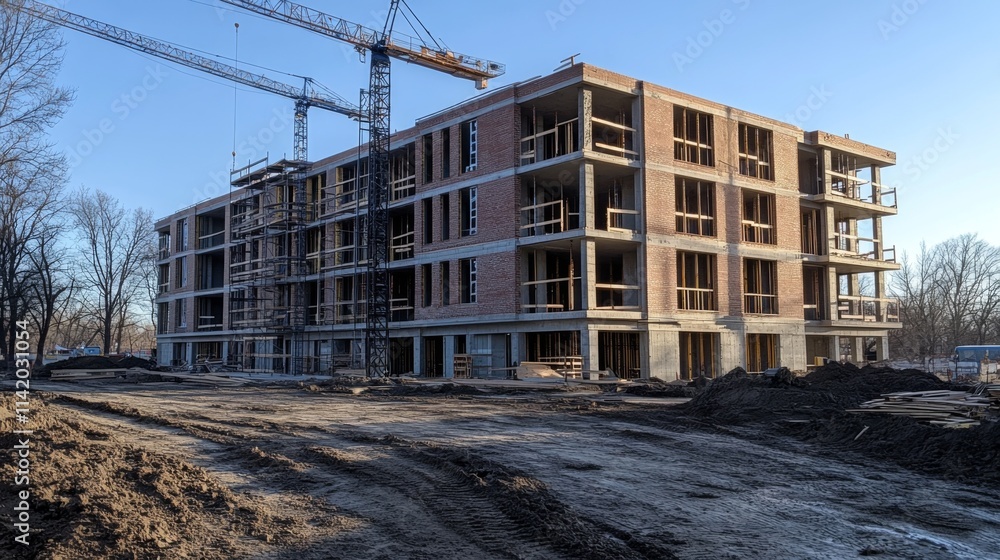Unfinished residential building at construction site Unfinished residential building at construction site