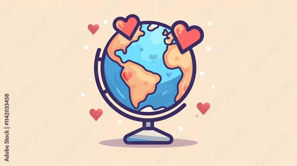 Icon of Globe with Hearts: Symbolizing global love or care. Icon of Globe with Hearts: Symbolizing global love or care.