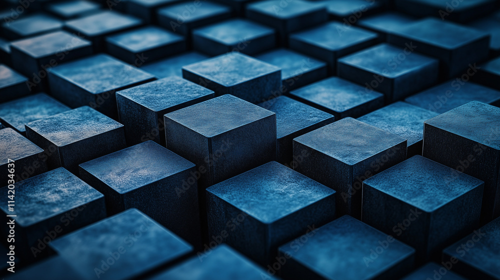 Minimalistic abstract background with stacked blue geometric cubes Minimalistic abstract background with stacked blue geometric cubes