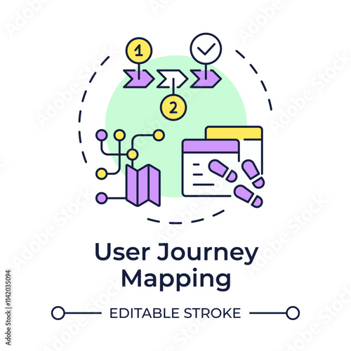 User journey mapping multi color concept icon. Identify friction points. Website visitor tracking method. Round shape line illustration. Abstract idea. Graphic design. Easy to use in presentation