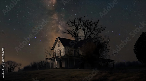 Farmhouse at night galaxy