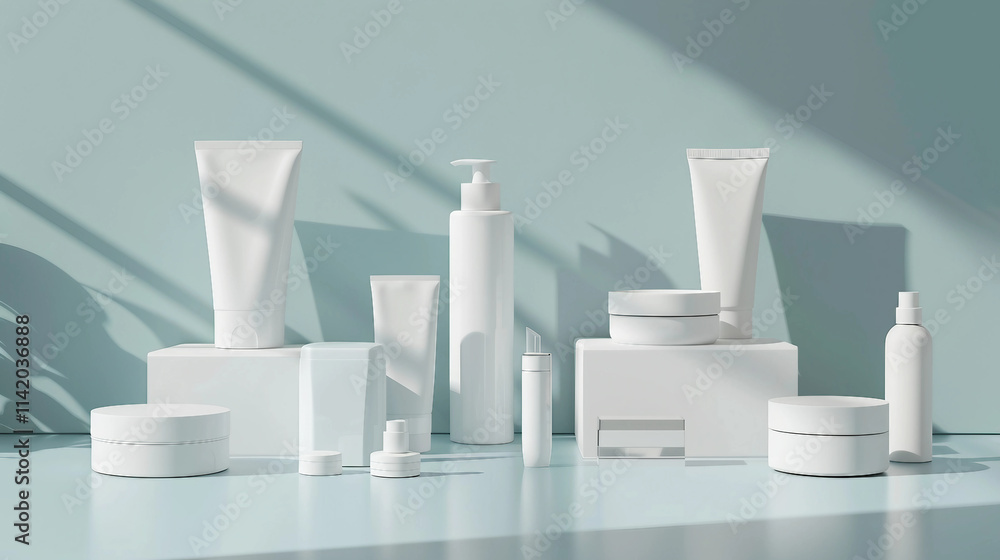 Minimalist Diagonal Shot of Blank Skincare Packaging Minimalist Diagonal Shot of Blank Skincare Packaging