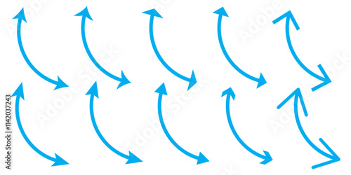 Dual arrow. Dual semi circle arrow. Vector illustration. Semicircular curved thin long double ended arrow. Black arrow Set. 