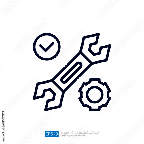The image features a wrench, a checkmark, and a gear, symbolizing tools and mechanics, likely related to maintenance or engineering tasks.