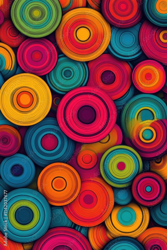 A vibrant abstract design featuring colorful concentric circles in various sizes and hues. A vibrant abstract design featuring colorful concentric circles in various sizes and hues.