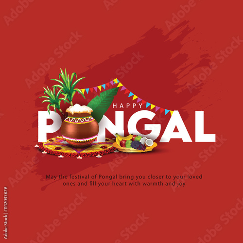 Tamil Nadu festival Happy Pongal with Pongal props, holiday Background, Pongal celebration greeting card, abstract vector illustration design.