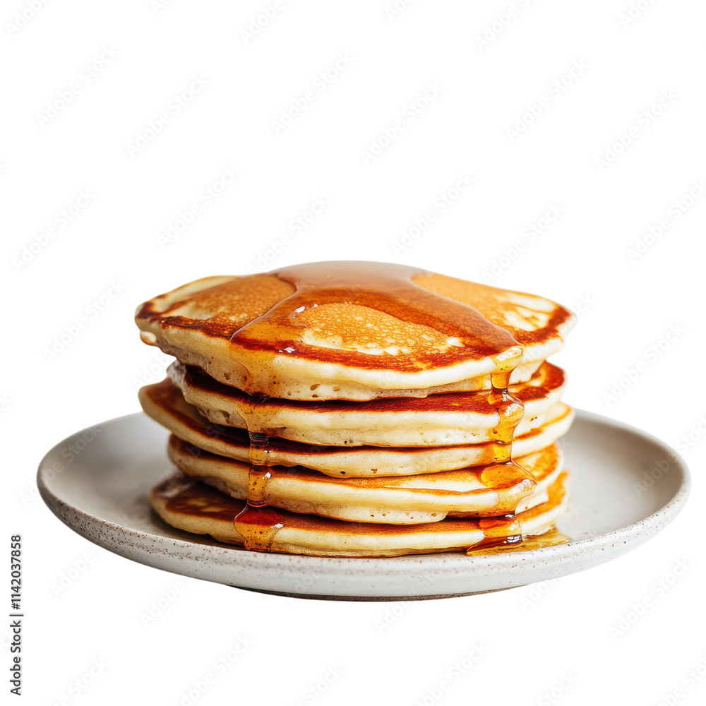 Delicious Fluffy Pancakes with Maple Syrup for Breakfast on Transparent Background Delicious Fluffy Pancakes with Maple Syrup for Breakfast on Transparent Background