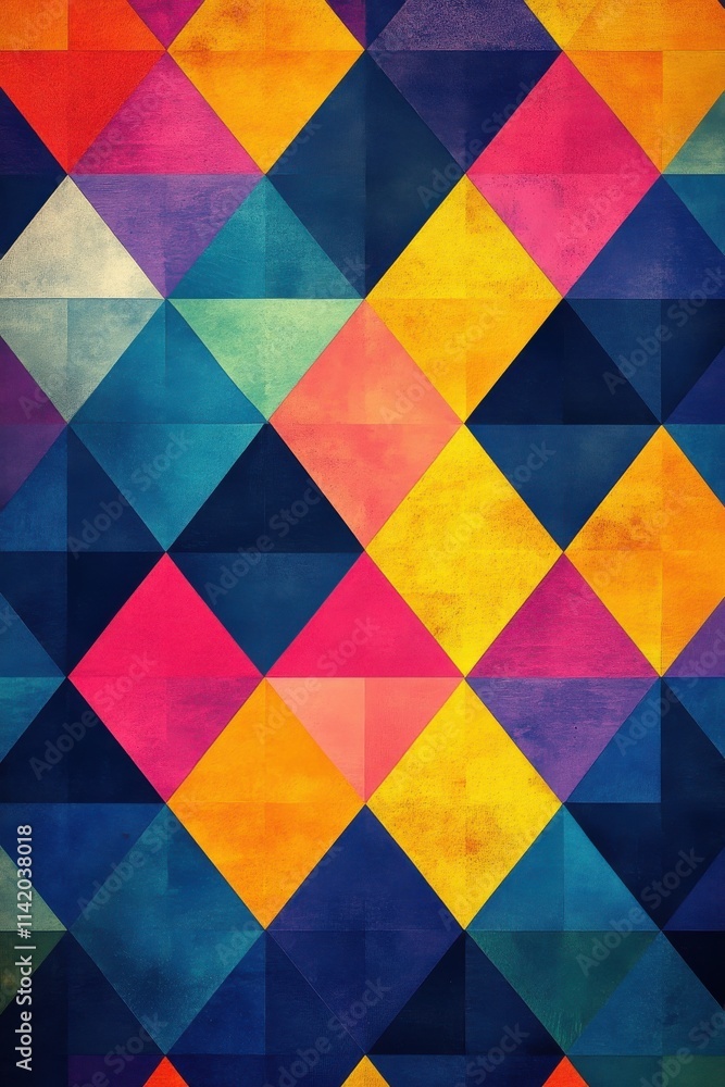 A vibrant geometric pattern featuring colorful diamond shapes in shades of blue, pink, yellow, and orange. A vibrant geometric pattern featuring colorful diamond shapes in shades of blue, pink, yellow, and orange.