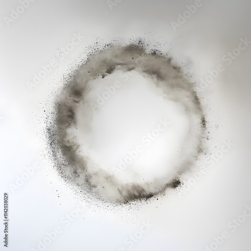 A gust of wind forming a circular pattern of dust on a white surface photo