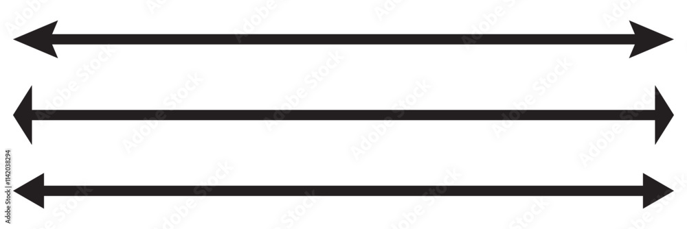 Dual sided curved arc arrow shape. Double ended arrow illustration. Horizontal dual sided long straight arrow signs. Black, red, stock pointer, direction, position symbol and double arrow icon . Dual sided curved arc arrow shape. Double ended arrow illustration. Horizontal dual sided long straight arrow signs. Black, red, stock pointer, direction, position symbol and double arrow icon .