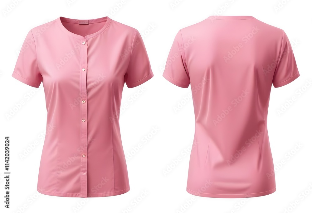 A pink mockup button-up shirt with a plain design, shown from the front and back views A pink mockup button-up shirt with a plain design, shown from the front and back views