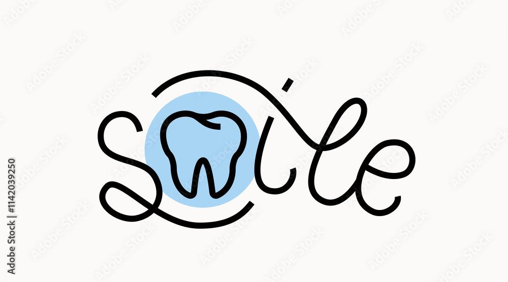 Smile lettering with tooth in blue circle. Vector illustration of dental concept. Teeth healthy medical background. Smile lettering with tooth in blue circle. Vector illustration of dental concept. Teeth healthy medical background.