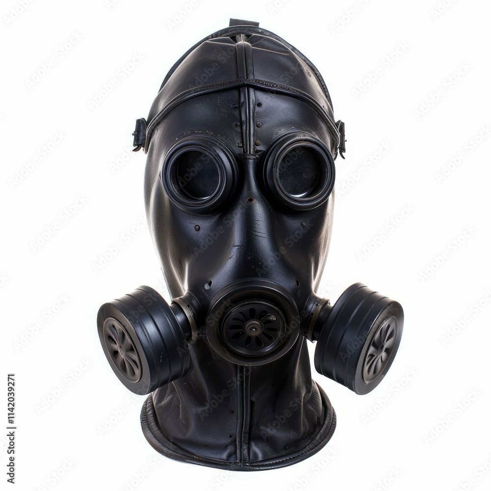 Old gas mask with leather straps isolated on white background Old gas mask with leather straps isolated on white background