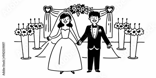 Happy bride and groom after wedding ceremony