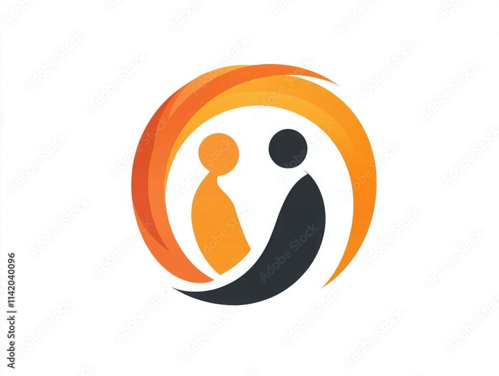 Logo design featuring abstract figures in orange and black, representing connection and unity in a modern style Logo design featuring abstract figures in orange and black, representing connection and unity in a modern style