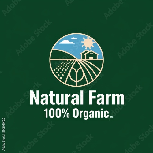 Natural Farm Logo Depicts Organic Farming Scene photo