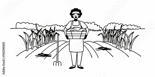 Portrait of a dedicated black woman holding a crate full of fresh cabbage in her hands on the farm outdoors