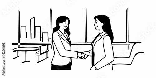 smiling female ceo boss shaing hand with business woman