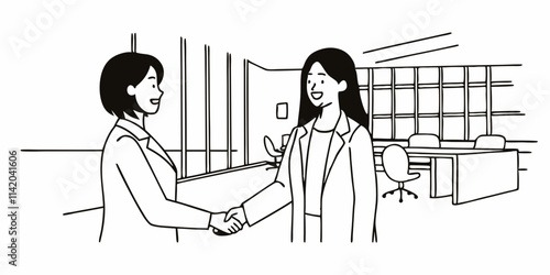 smiling female ceo boss shaing hand with business woman