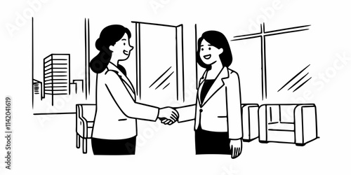 smiling female ceo boss shaing hand with business woman