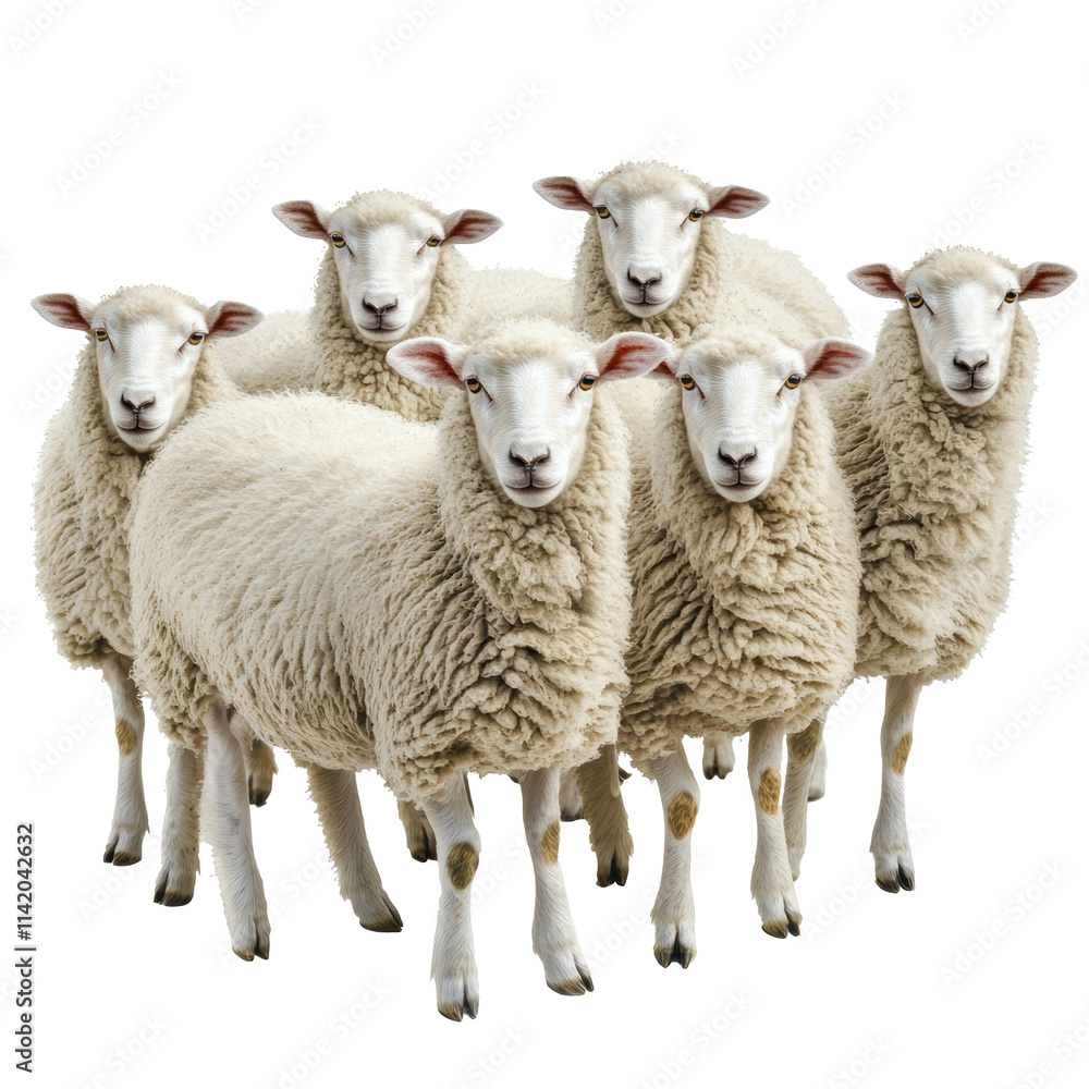 Fototapeta premium Group of sheep gathered together in a farm setting