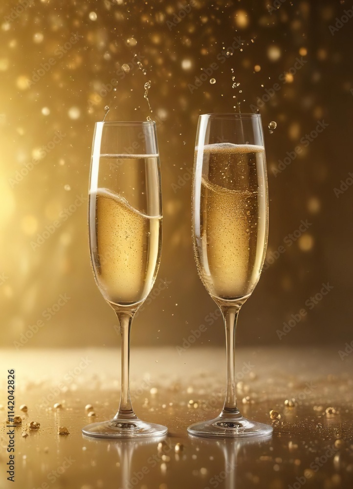 Luxury champagne bubbles floating on a golden Christmas background, glistening with dew , holiday atmosphere, winter wonderland Luxury champagne bubbles floating on a golden Christmas background, glistening with dew , holiday atmosphere, winter wonderland
