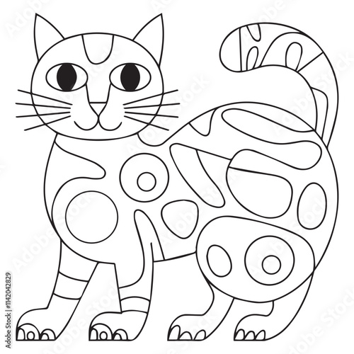 Coloring Page Outline of cartoon striped cat.