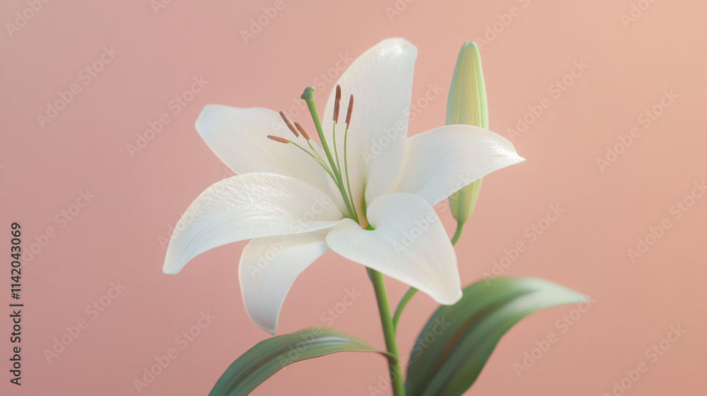 Fototapeta premium Elegant White Lily Flower on Pink Background