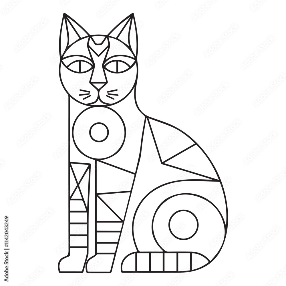 Fototapeta premium Coloring Page Outline of cartoon striped cat.