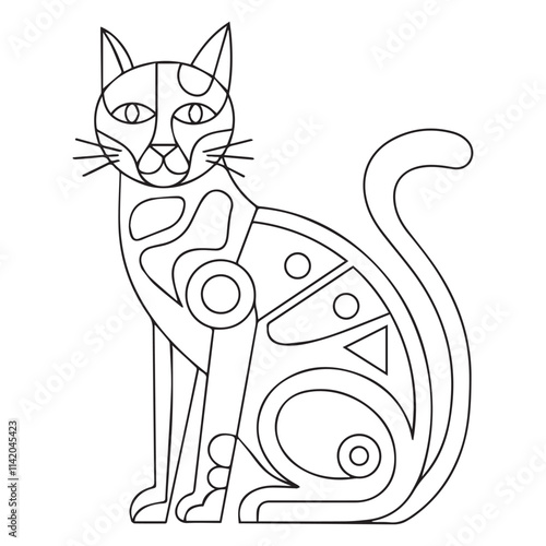 Coloring Page Outline of cartoon striped cat.
